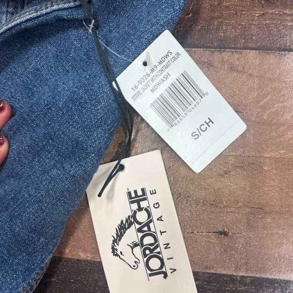 Jordache Denim Jacket with Burgundy Collar - Picture 6 of 10